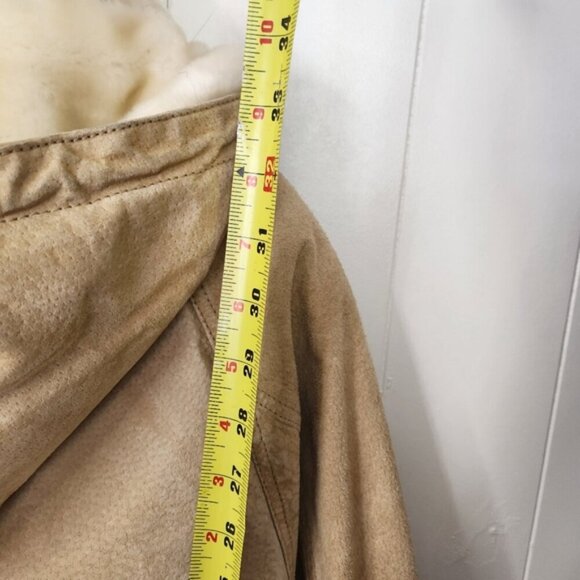 Vintage 90s Suede Fur Brown Beige Coat Jacket 1990 Bohemian Western Boho winter - Picture 11 of 16